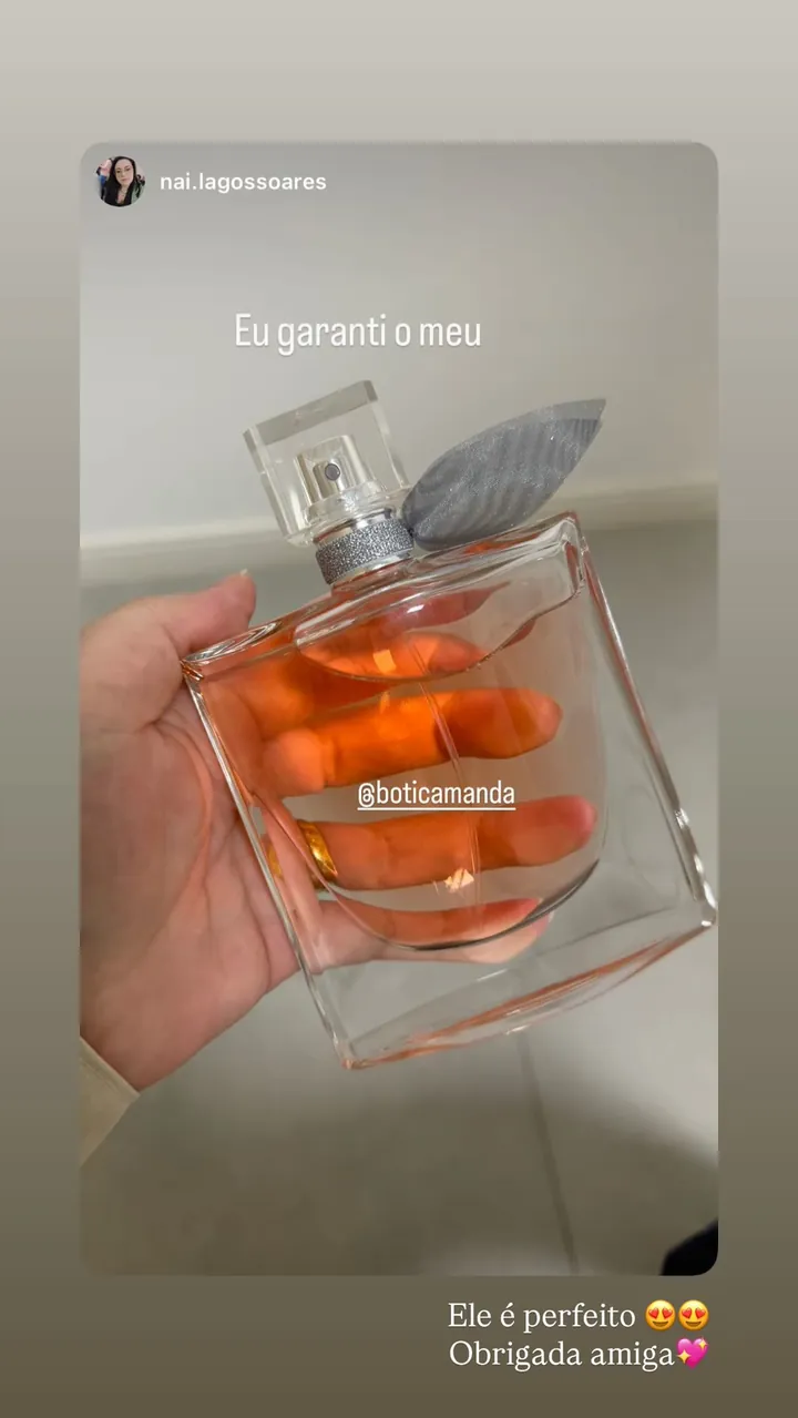Publicação de uma cliente da Boticamanda